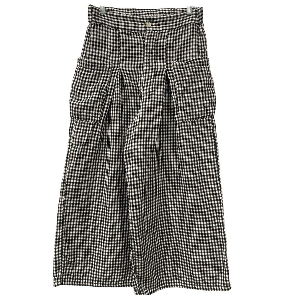 Free People EastSide Trouser Black White Gingham Wide Leg Cropped Pants M